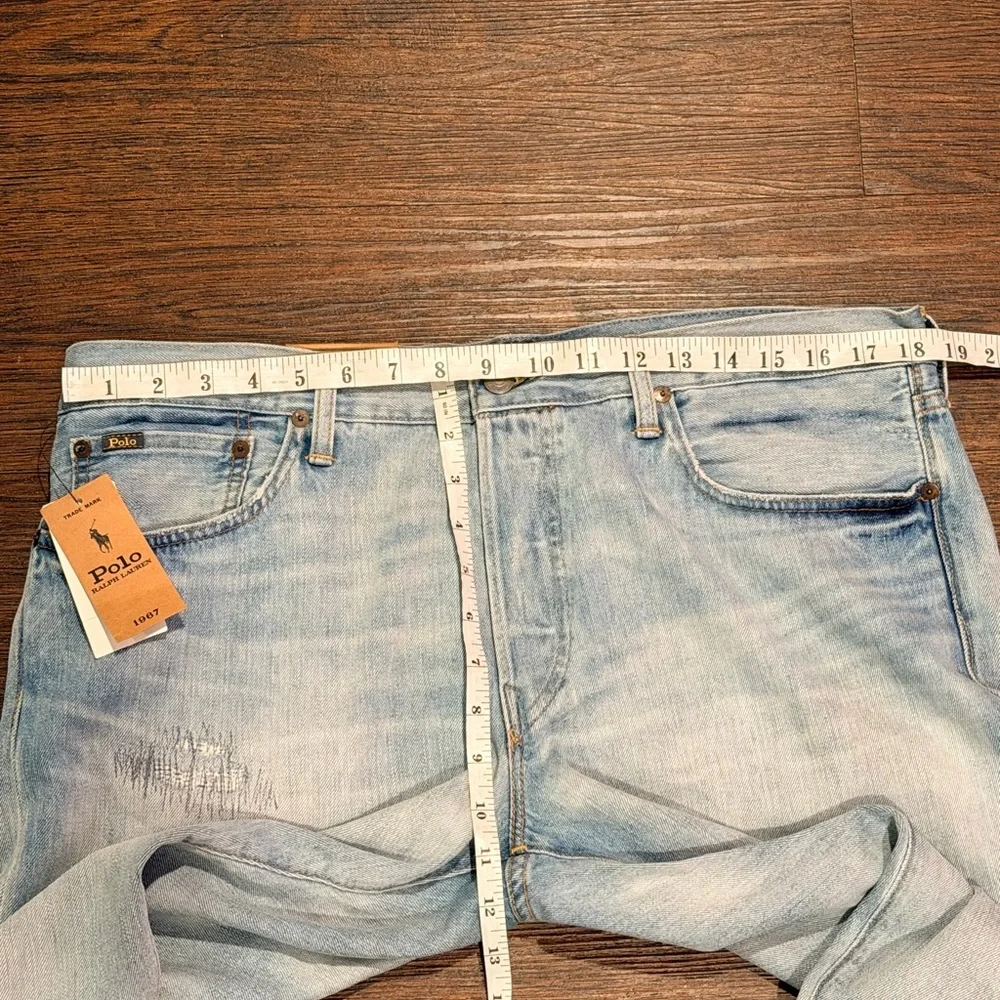 Polo Ralph Lauren The Varick Slim Straight Distressed Sun Faded Jeans Size 35x30
